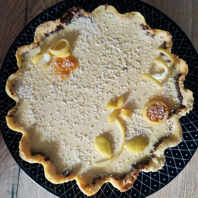 Tarte coco et panna cotta à la mangue (vente desserts des chefs)