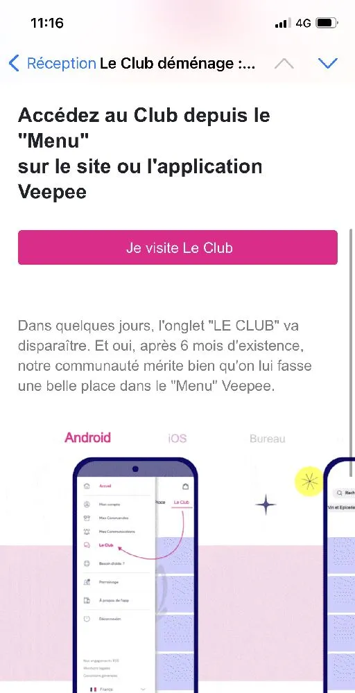 Accès au Club depuis l’appli Veepee