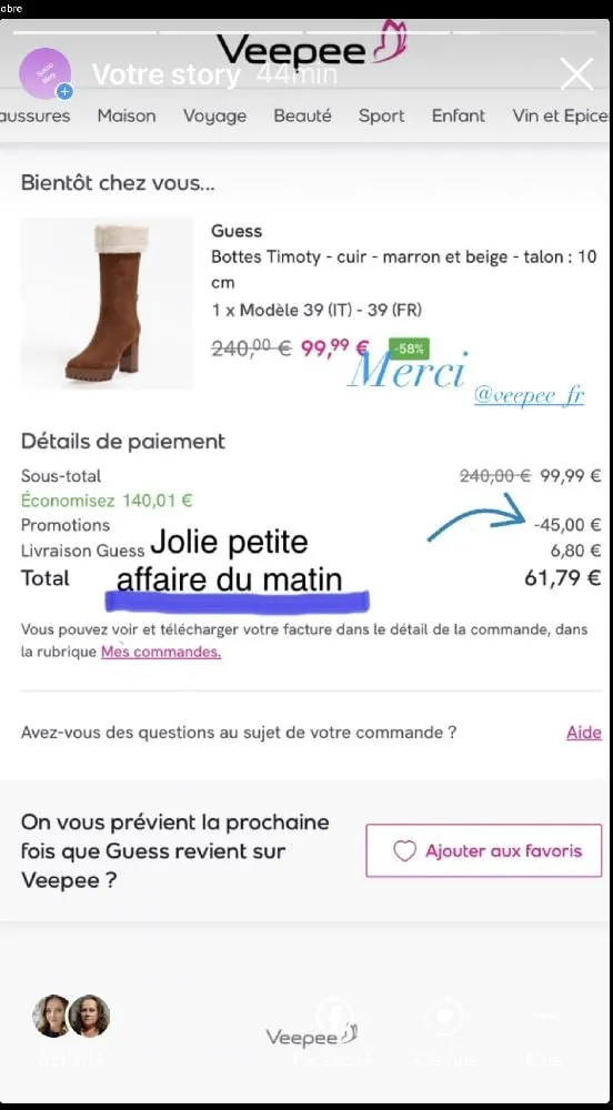 Merci veepee pour ces codes promo