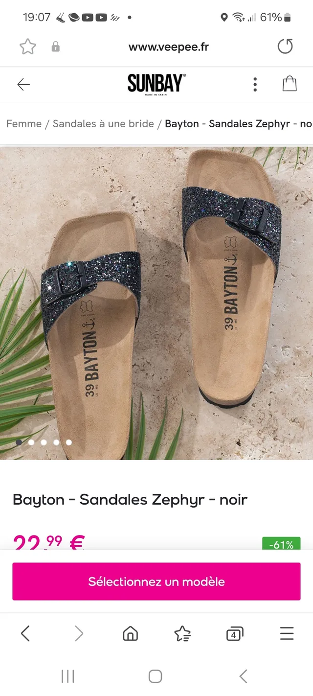 Sandales 1 bride bayton noires