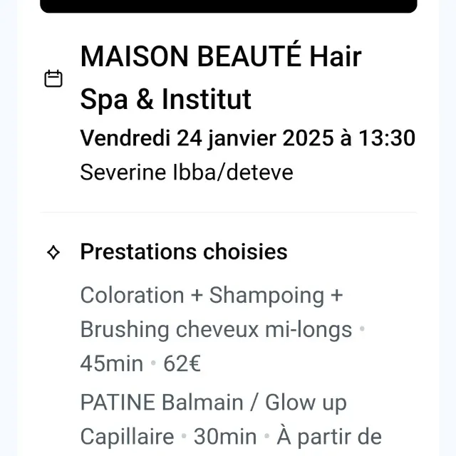 Coloration +shampoing +brushing +patine balmain glow
