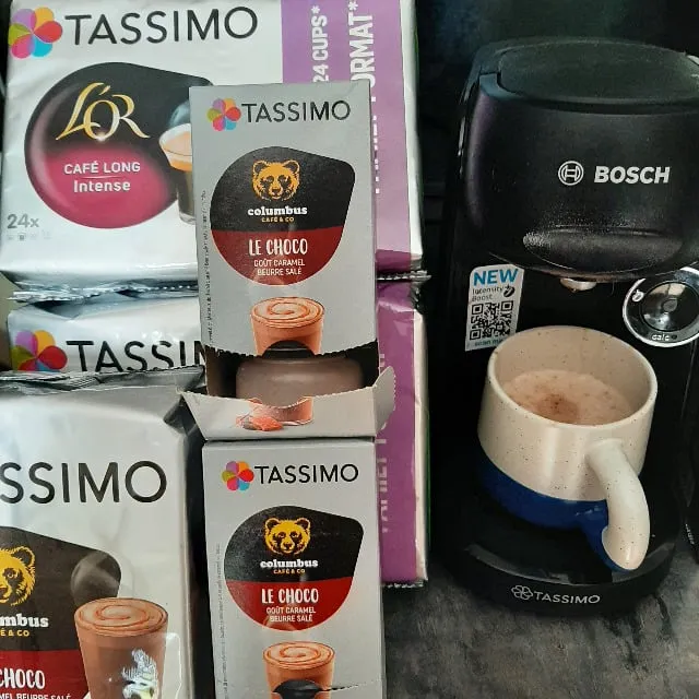 Capsules Tassimo : Chocolat Colombus et Café long L'Or