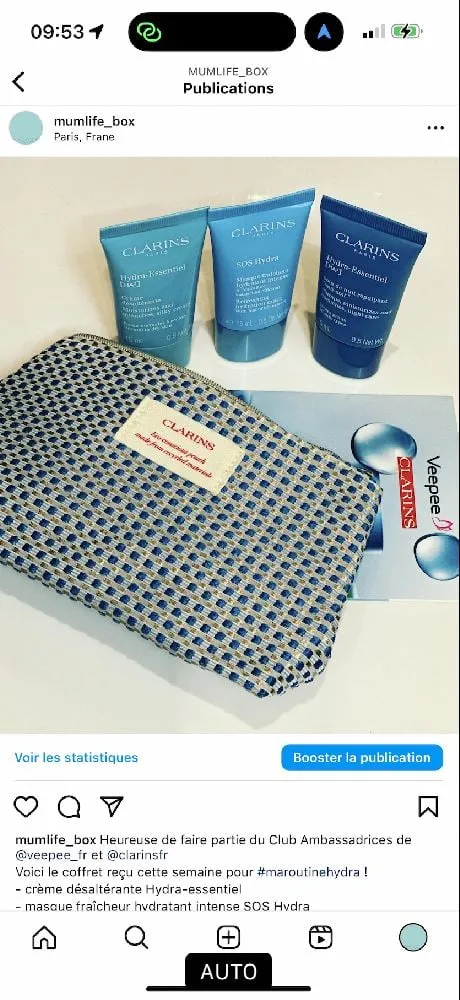 Test Clarins commencé… j’adore !! #marotinehydra