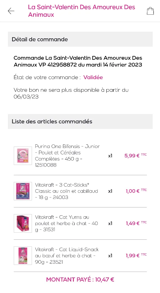 Ma dernière commande