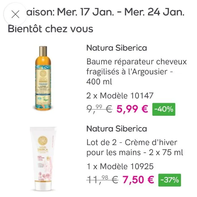 Commande de produits Natura Siberica