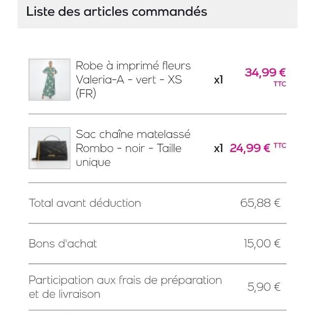 Commande Récente chez Mango