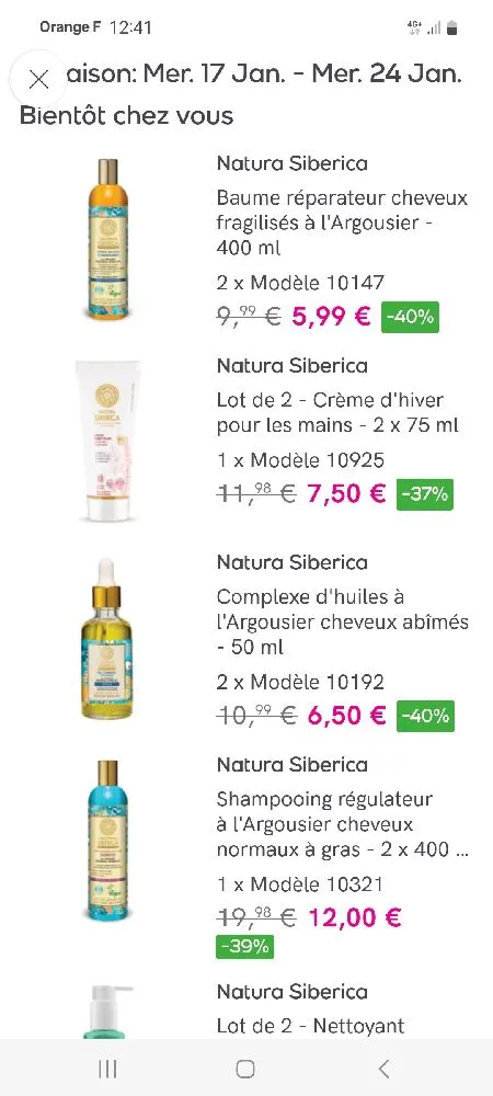 Commande de produits Natura Siberica