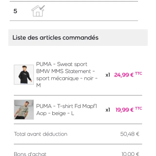 Commande passée PUMA , supers prix !